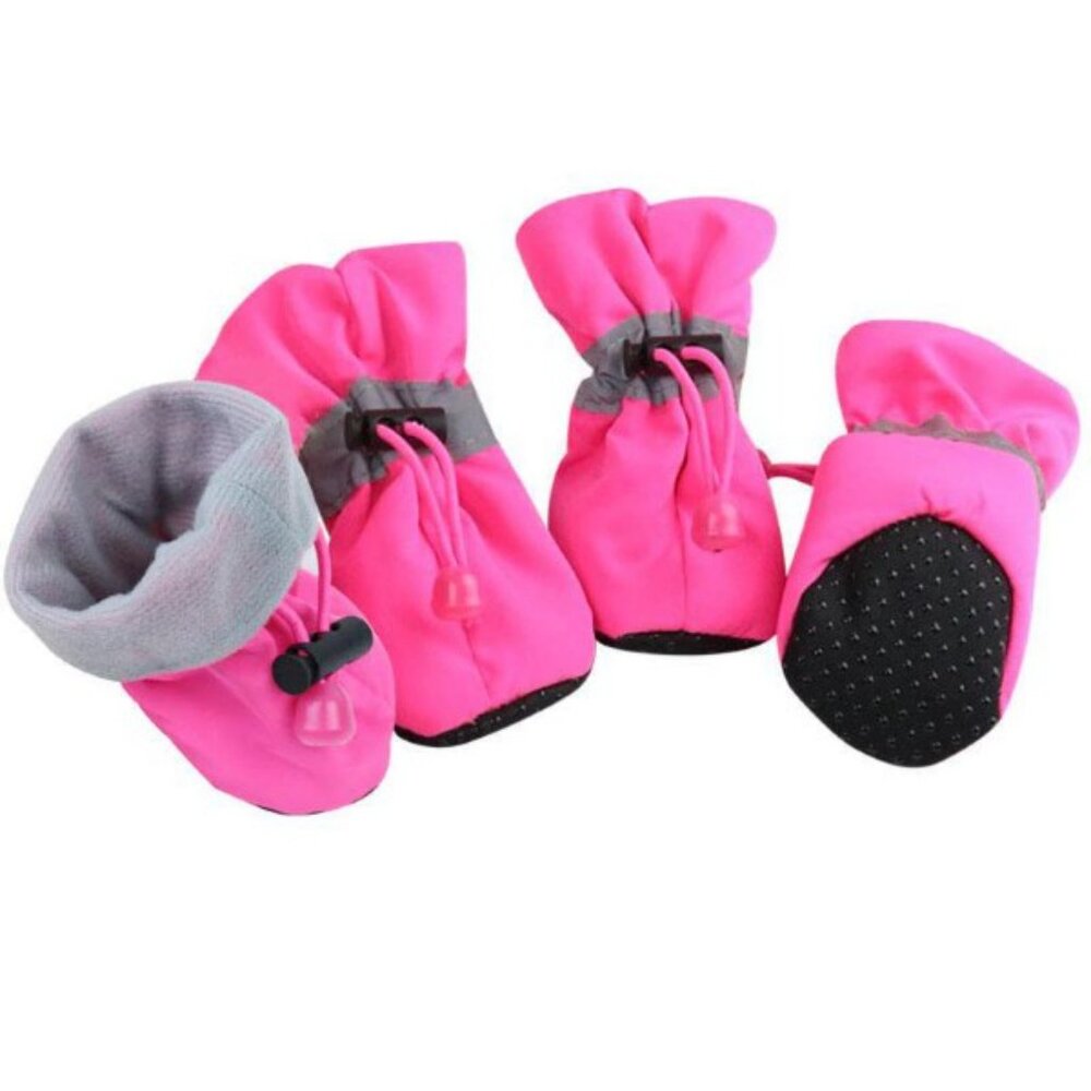 PINK 4PCS/Set SIZE 7 Waterproof Pet Dog/Cat Shoes‎ Anti-slip Rain/Snow Boots